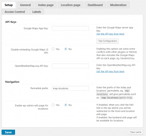 WordPress Map Locations plugin setup settings screen