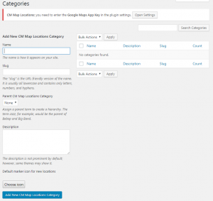Category management for locations in the WordPress map plugin