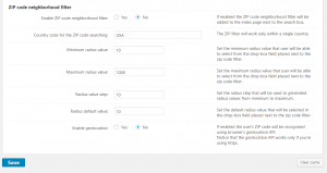 ZIP code settings for WordPress map index page