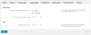 Location page settings in WordPress plugin