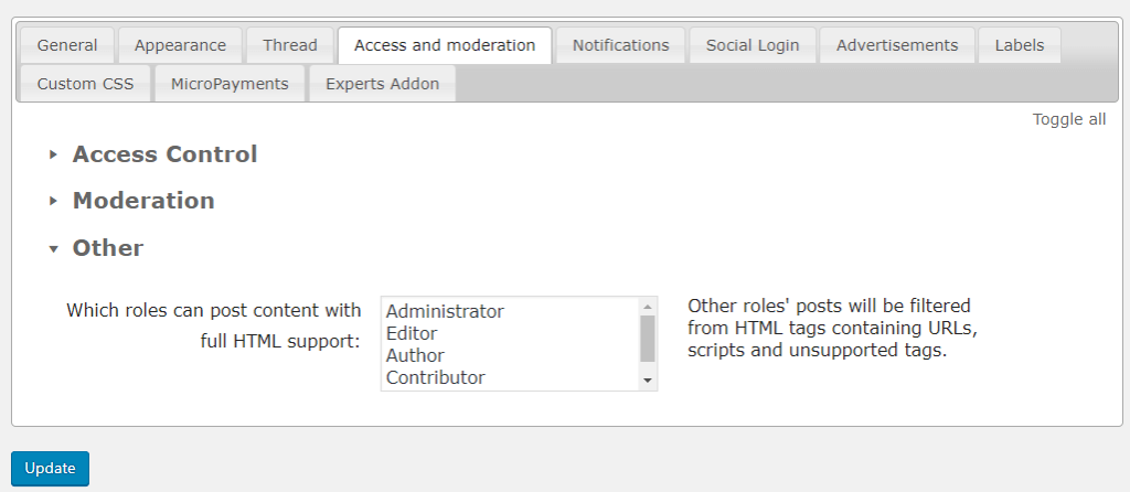 Settings-Access and Moderation