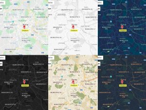 Example of six map themes in WordPress Multi Location Map plugin