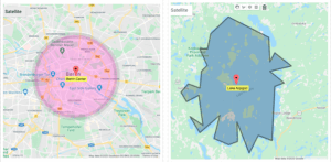 Custom polygon shapes added to locations on a Google Map