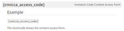 Shortcode for adding invitation code access form