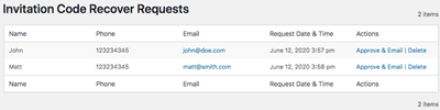 Users can request recovery of invitation codes