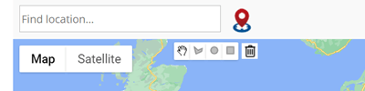 Interface for adding locations with search, geolocation, and polygon tools