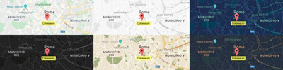 Map theme styles including night, retro, and fancy layouts