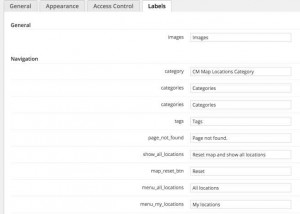 WordPress admin panel: location access labels settings