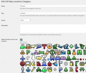 Choosing category icons for locations in WordPress map plugin