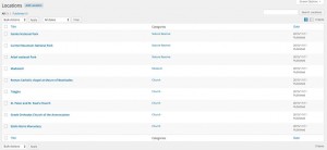 Backend grid view of all locations in the WordPress plugin