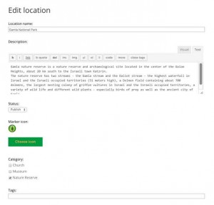 Location editing interface in WordPress Map Locations plugin